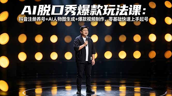AI脱口秀爆款玩法课:抖音注册养号+AI人物图生成+爆款视频制作,零基础快速上手起号-九九网创