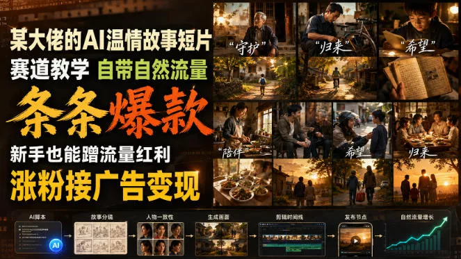 某大佬的AI温情故事短片赛道教学，自带自然流量，条条爆款，新手也能蹭流量红利，涨粉接广告变现(更新)-九九网创