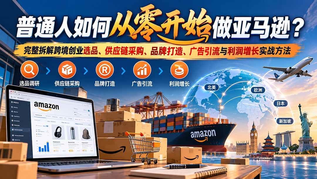 （20953期）普通人如何从零开始做亚马逊？完整拆解跨境创业选品、供应链采购、品牌打造、广告引流与利润增长实战方法-九九网创