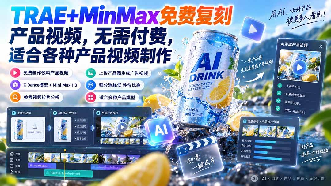 （20362期）TRAE+MinMax免费复刻产品视频，无需付费，适合各种产品视频制作-九九网创