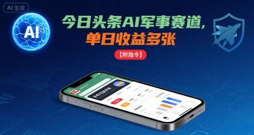 今日头条AI军事赛道，单日收益多张 ，手机可做【附指令】-九九网创