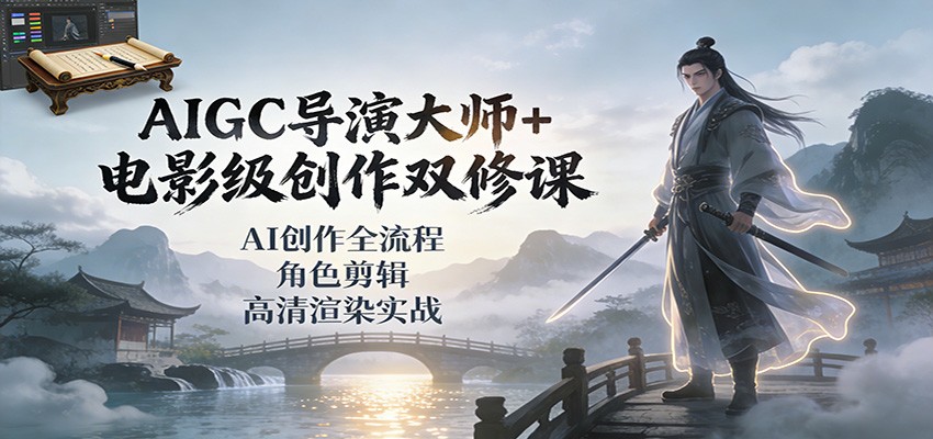 AIGC导演大师+电影级创作双修课：AI创作全流程、角色剪辑、高清渲染实战-九九网创