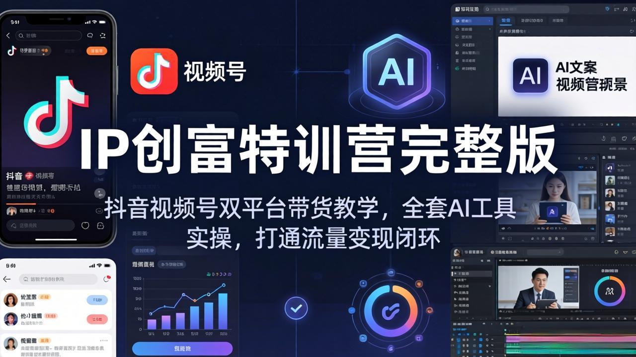IP创富特训营完整版：抖音视频号双平台带货教学，全套AI工具实操，打通流量变现闭环-九九网创