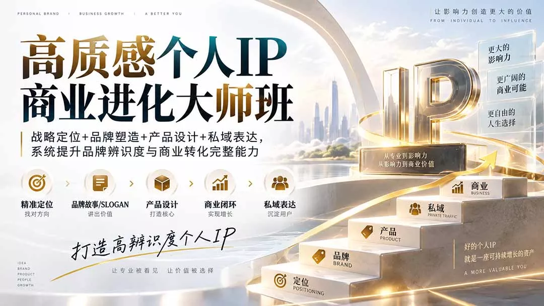 高质感个人IP商业进化大师班：战略定位+品牌塑造+产品设计+私域表达，系统提升品牌辨识度与商业转化完整能力-九九网创