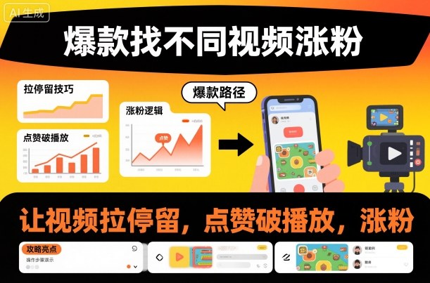 爆款找不同视频涨粉,让视频拉停留,实现点赞,破播放,涨粉-九九网创