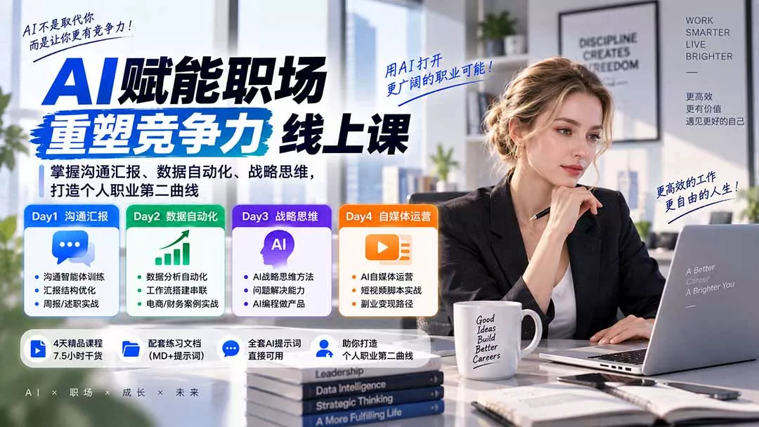AI职场提效与第二曲线实战课-无水印：学习沟通汇报、数据工作流和战略思维，掌握AI编程做产品及自媒体运营方法-九九网创
