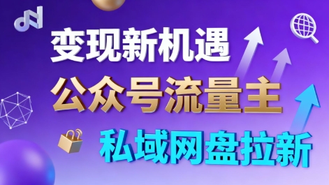 公众号流量主+私域网盘拉新，多方式变现，简单易上手，当天就有收益-九九网创