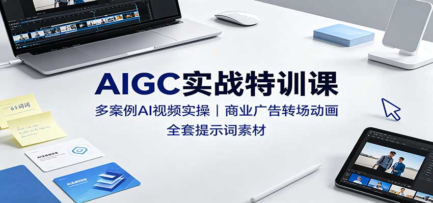 AIGC实战特训课：多案例AI视频实操，商业广告转场动画，全套提示词素材-九九网创