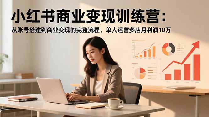 小红书商业变现训练营：从账号搭建到商业变现的完整流程，单人运营多店月利润10万-九九网创