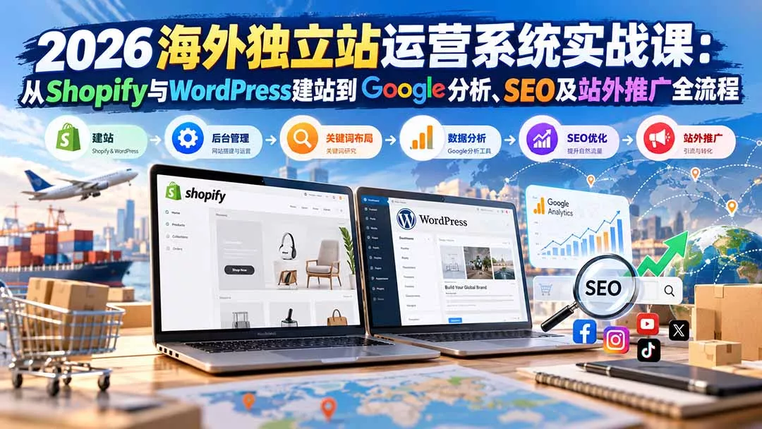 2026海外独立站运营系统实战课:从Shopify与WordPress建站到Google分析、SEO及站外推广全流程-九九网创