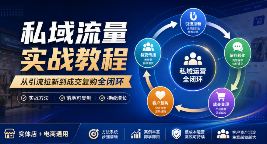 私域流量实战教程，从引流拉新到成交复购全闭环，实体店电商通用-九九网创