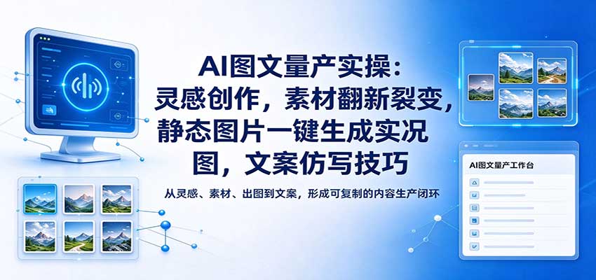 AI图文量产实操:灵感创作,素材翻新裂变,静态图片一键生成实况图,文案仿写技巧-九九网创