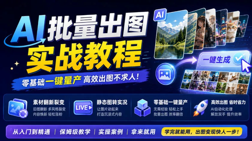 AI批量出图实战教程，素材翻新裂变，静态图转实况，零基础一键量产-九九网创