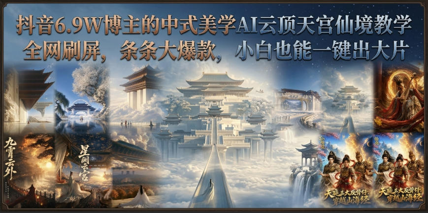 抖音6.9W博主的中式美学AI云顶天宫仙境教学，全网刷屏，条条大爆款，小白也能一键出大片-九九网创