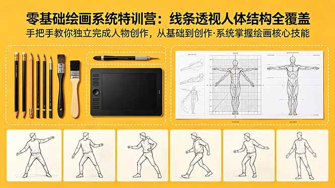 (18615期)零基础绘画系统特训营:线条透视人体结构全覆盖,手把手教你独立完成人物创作-九九网创