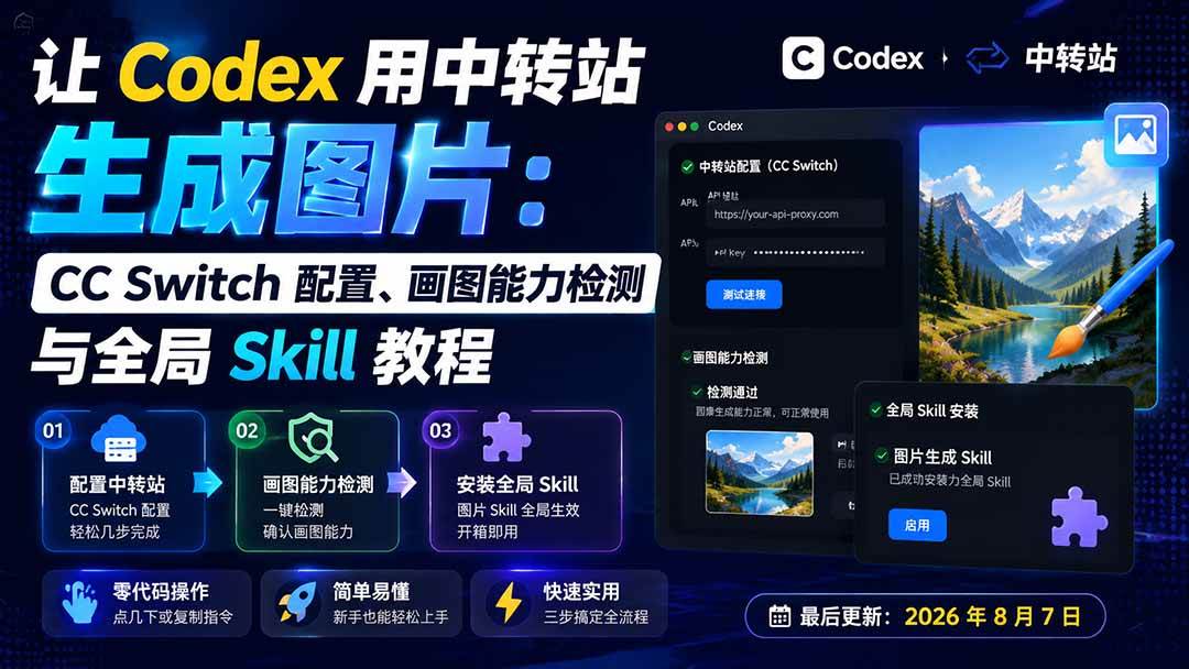 (19777期)让 Codex 用中转站生成图片:CC Switch 配置、画图能力检测与全局 Skill 教程-九九网创