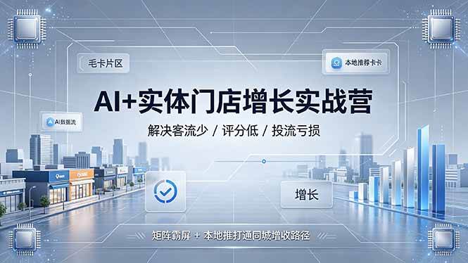 （19155期）AI+实体门店增长实战营，解决客流少/评分低/投流亏损；矩阵霸屏+本地推打通同城增收路径-九九网创