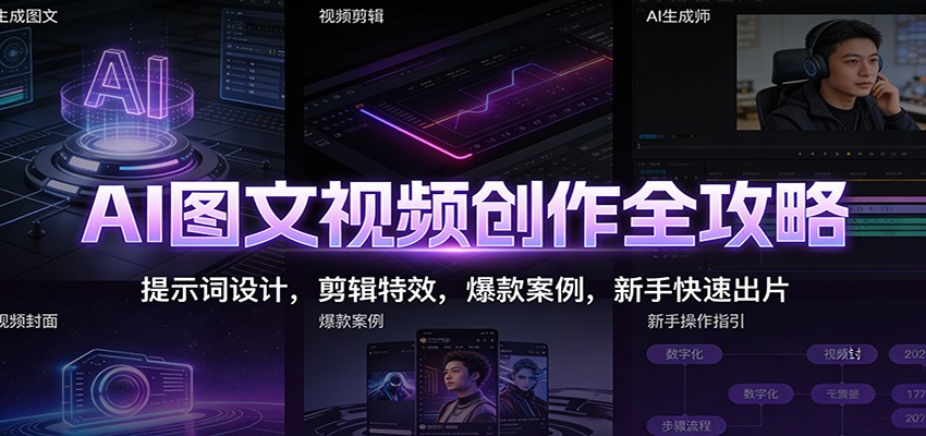 AI图文视频创作全攻略：提示词设计，剪辑特效，爆款案例，新手快速出片-九九网创