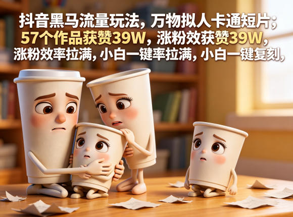 抖音黑马流量玩法,万物拟人卡通短片,57个作品获赞39W,涨粉效率拉满,小白一键复刻,保姆级拆解-九九网创