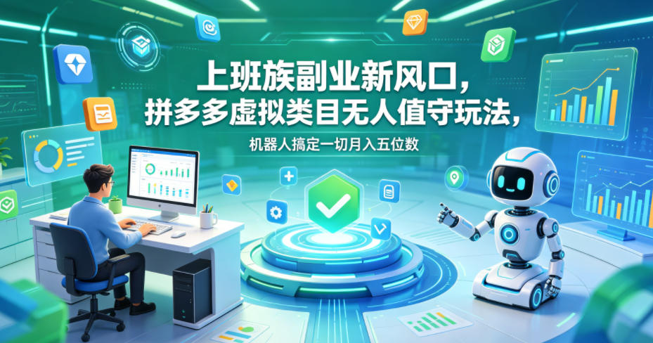 上班族副业新风口，拼多多虚拟类目无人值守玩法，机器人搞定一切月入五位数【揭秘】-九九网创