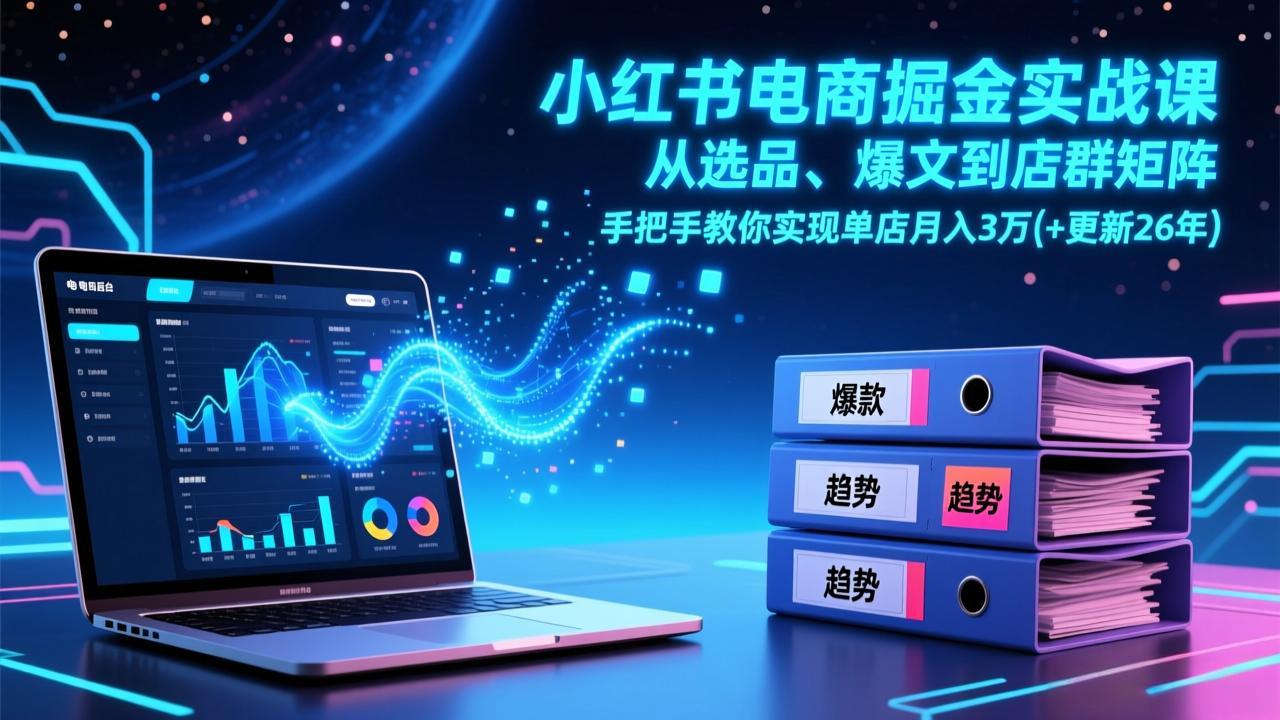 小红书电商掘金实战课，从选品、爆文到店群矩阵，手把手教你实现单店月入3万+(更新26年-九九网创