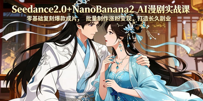 Seedance2.0+NanoBanana2 AI漫剧实战课,零基础复刻爆款成片涨粉变现,打造长久副业收益-九九网创