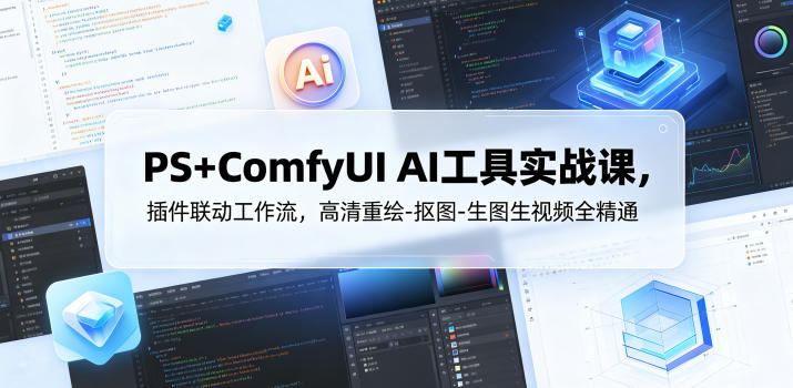 PS+ComfyUI AI工具实战课，插件联动工作流，高清重绘-抠图-生图生视频全精通-九九网创