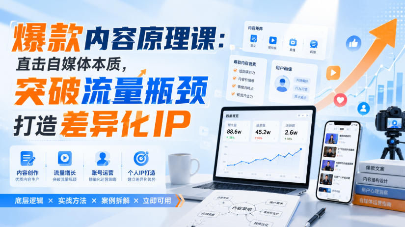 爆款内容原理课：直击自媒体本质，突破流量瓶颈打造差异化IP-九九网创