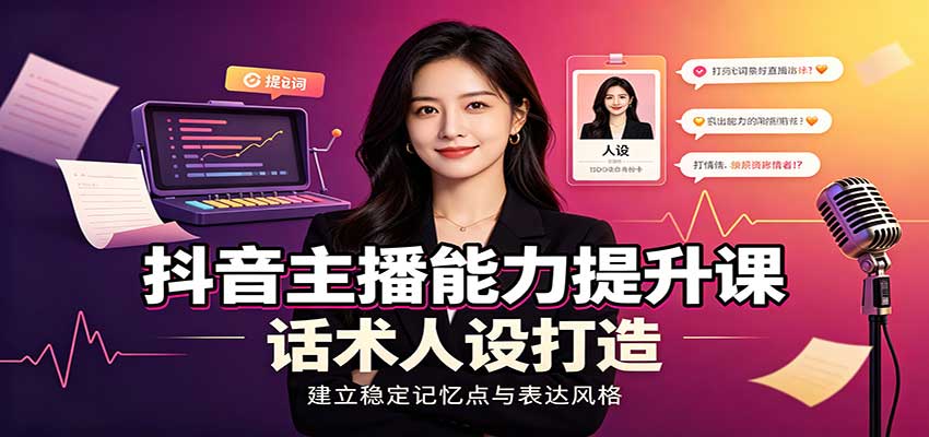 抖音主播能力提升课:账号底层逻辑,直播间搭建调试,话术人设打造全套教学-九九网创