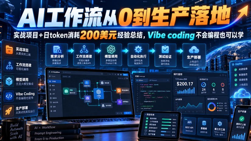 AI工作流从0到生产落地，实战项目+日token消耗200美刀经验总结，Vibe coding不会编程也可以学-九九网创