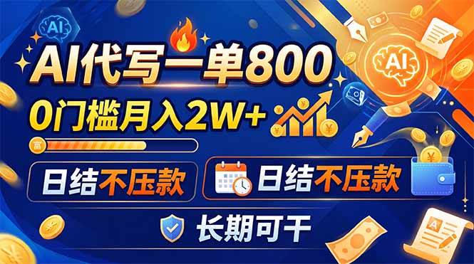 (19397期)AI代写一单800,0门槛月入2W+,日结不压款,长期可干-九九网创