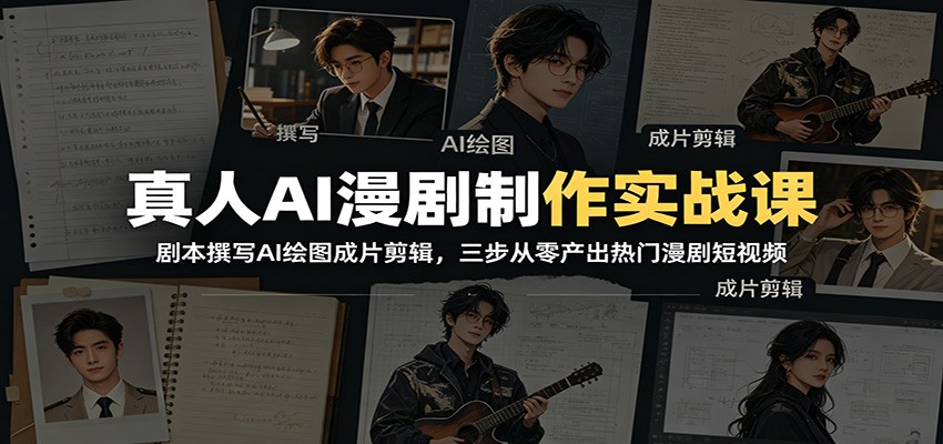 真人AI漫剧制作实战课：剧本撰写AI绘图成片剪辑，三步从零产出热门漫剧短视频-九九网创