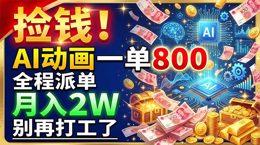 （19330期）捡钱！AI动画一单800，全程派单，月入2W，别再打工了-九九网创