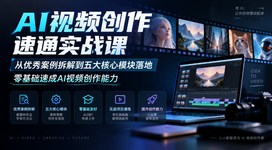 AI视频创作速通实战课｜从优秀案例拆解到五大核心模块落地，零基础速成AI视频创作能力-九九网创