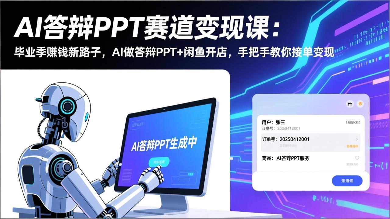AI答辩PPT赛道变现课：毕业季赚钱新路子，AI做答辩PPT+闲鱼开店，手把手教你接单变现-九九网创