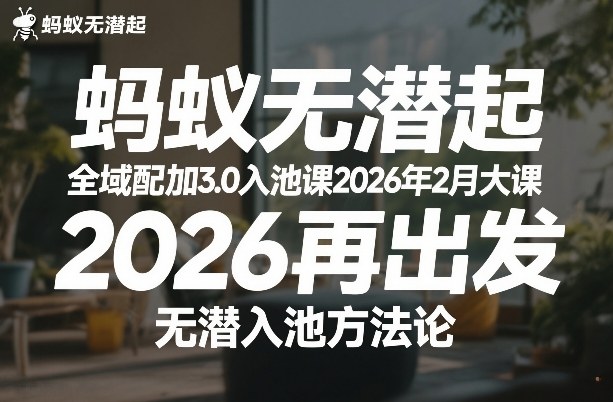 蚂蚁无潜不起全域配抖加3.0入池课2026年2月大课，2026再出发，无潜入池方法论-九九网创