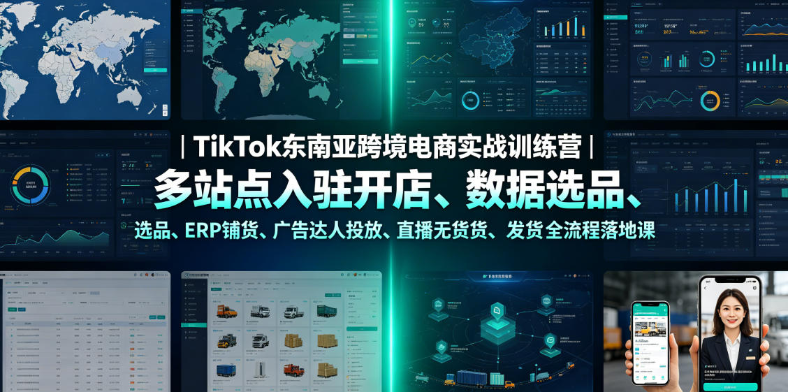 TikTok东南亚跨境电商实战训练营｜多站点入驻开店、数据选品、ERP铺货、广告达人投放、直播无货源发货全流程落地课-九九网创