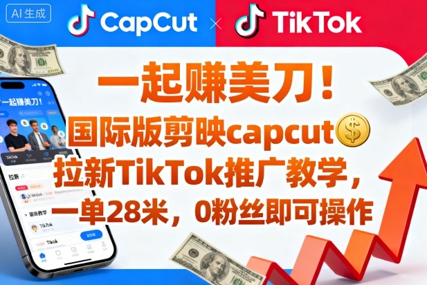 一起賺美刀！国际版剪映capcut拉新TikTok推广教学，一单28米，0粉丝即可操作(附推广入口和教学)-九九网创
