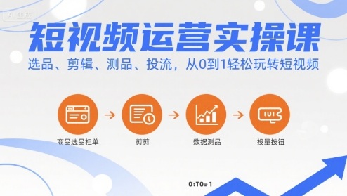 短视频运营实操课，选品、剪辑、测品、投流，从0到1轻松玩转短视频-九九网创