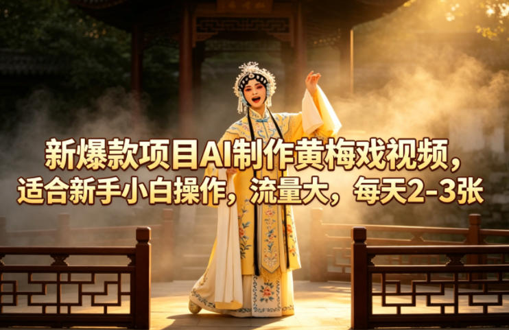 新爆款项目AI制作黄梅戏视频，适合新手小白操作，流量大，每天2-3张-九九网创