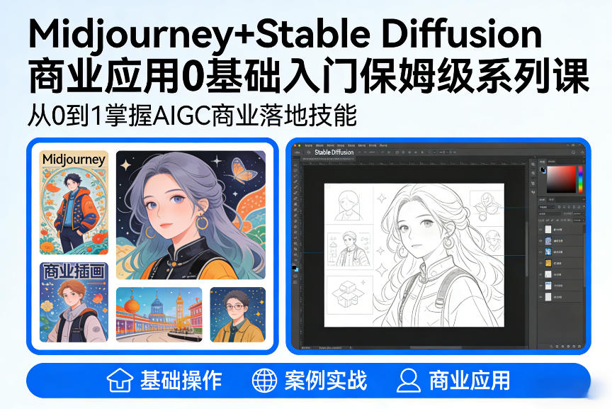 AIGC商业应用Midjourney+Stable Diffusion教程，0基础入门保姆级系列课-九九网创