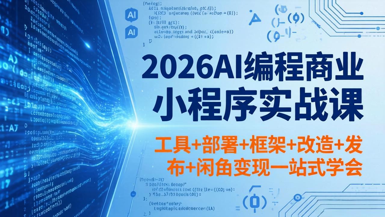 2026AI编程商业小程序实战课，工具+部署+框架+改造+发布+闲鱼变现一站式学会-九九网创