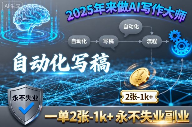 2025年来做AI写作大师，自动化写稿，一单2张-1k+，永不失业副业-九九网创