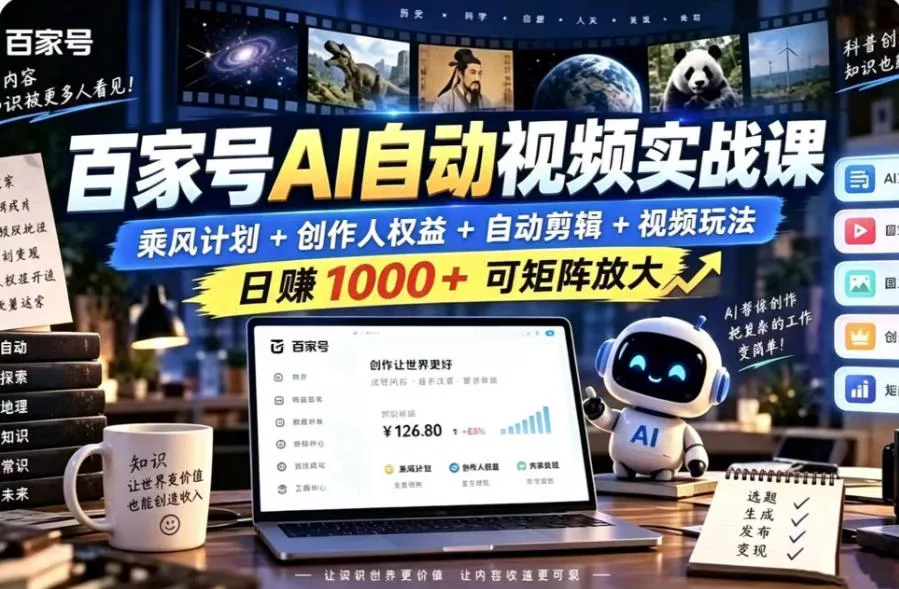 百家号自动矩阵玩法，长期可以做的项目，日入1k+，真正的睡后收入-九九网创