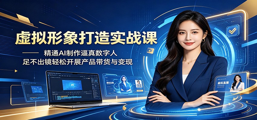 虚拟形象打造实战课：精通AI制作逼真数字人，足不出镜轻松开展产品带货与变现-九九网创