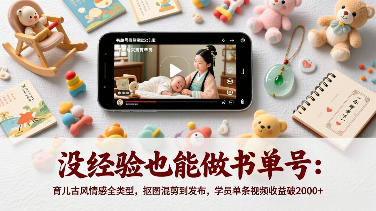 没经验也能做书单号：育儿古风情感全类型，抠图混剪到发布，学员单条视频收益破2000+-九九网创
