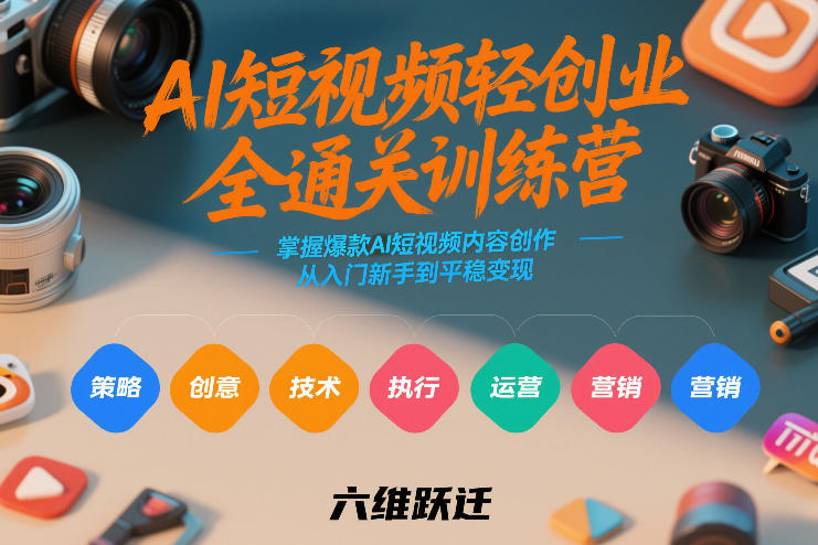 AI短视频轻创业全通关训练营，掌握爆款AI短视频内容创作，从入门新手到平稳变现的六维跃迁-九九网创