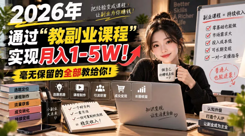 2026年通过“教副业课程”实现月入1-5W！毫无保留的全部教给你！【揭秘】-九九网创