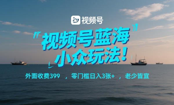 视频号蓝海小众玩法！外面收费399，零门槛日入3张+，老少皆宜-九九网创