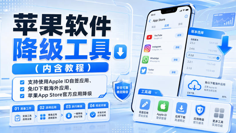 苹果软件降级工具（内含教程），支持使用Apple ID自签应用、免ID下载海外应用、苹果App Store官方应用降级等-九九网创